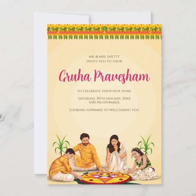 Invitación El calentamiento de la casa tamil invita a Telugu  (Anverso)