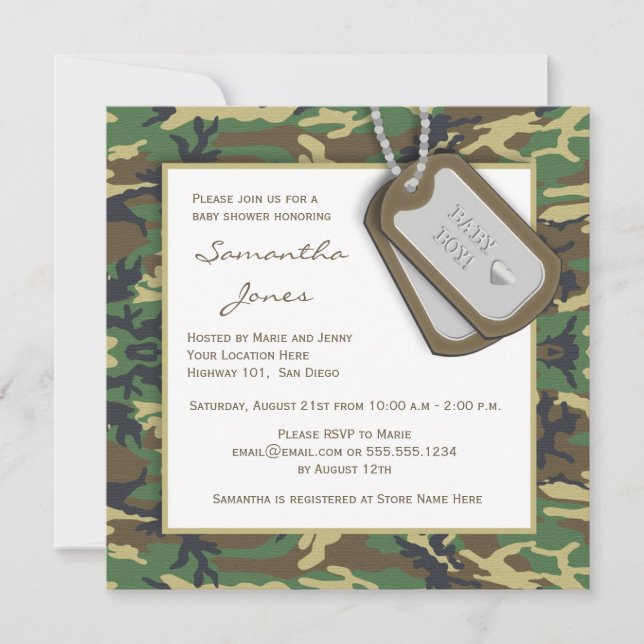 Invitación El camuflaje/la ducha del bebé de Camo invita (Anverso)