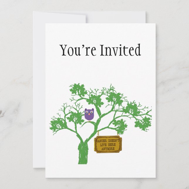 Invitación El cáncer no vive aquí búho de árbol (Anverso)
