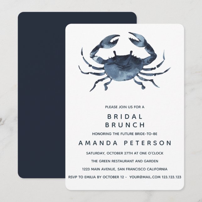 Invitación El cangrejo azul | Boda Bridal Brunch (Anverso / Reverso)