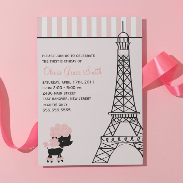 Invitación El caniche rosado en el cumpleaños de París (Subido por el creador)