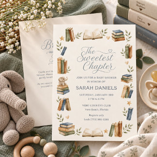 Invitación El Capítulo Más Dulce Tema de Libro Baby Shower
