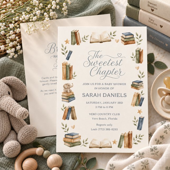 Invitación El Capítulo Más Dulce Tema de Libro Baby Shower (The Sweetest Chapter Book Theme Baby Shower Invitation)