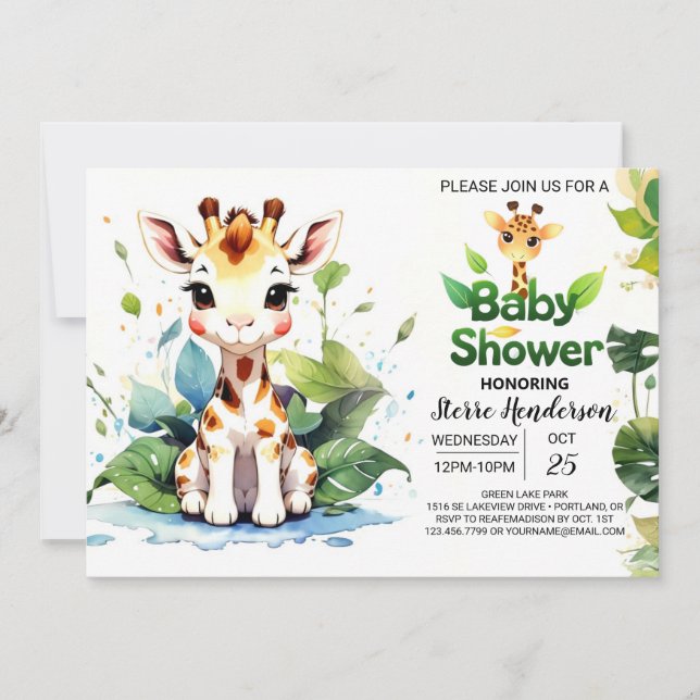 Invitación El caprichoso Baby Shower de Baby Giraffe (Anverso)