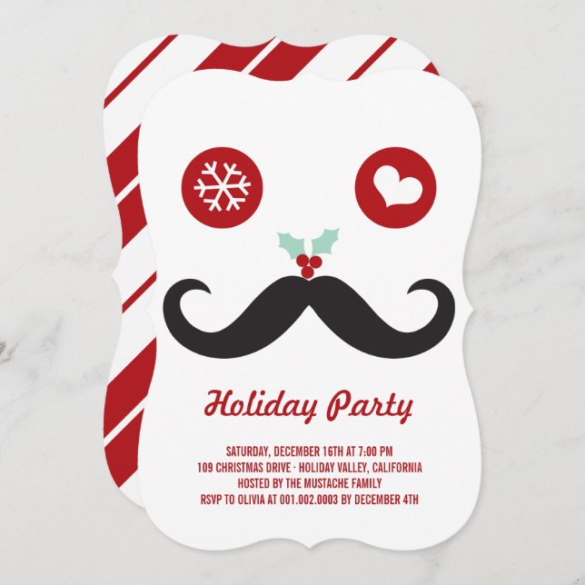 Invitación El caprichoso Sr. Mustache Funny Holiday Party Inv (Anverso / Reverso)