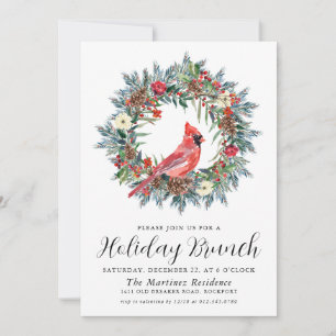 Invitación El cardenal rojo Wreath Holiday Brunch
