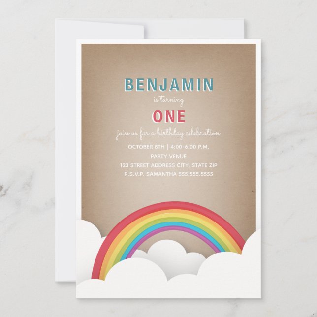 Invitación El Cardstock inspiró nubes arcoiris cumpleaños (Anverso)