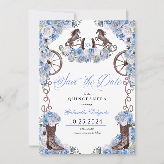 Invitación El Carro Azul Occidental Salva La Fecha Quinceañer (Anverso)