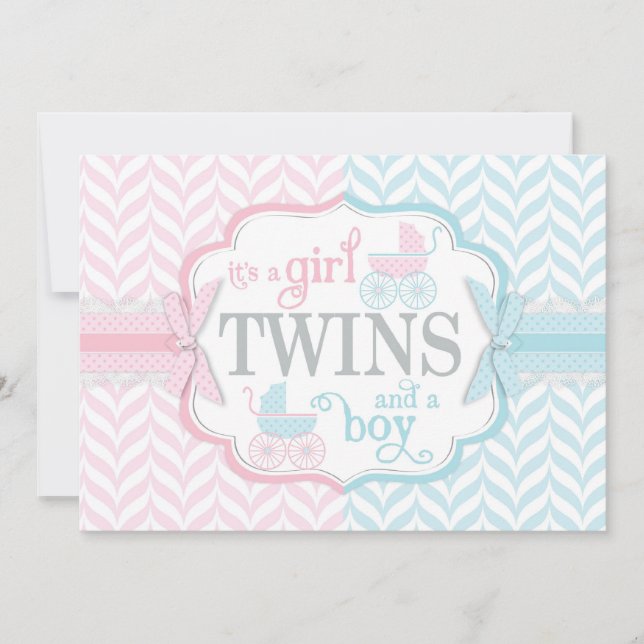 Invitación El carro de bebé azul y rosado hermana Baby Shower (Anverso)