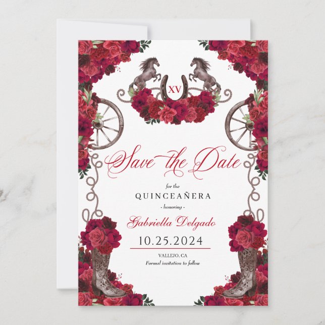 Invitación El Carro Roses Rojo Occidental Salva La Fecha Quin (Anverso)