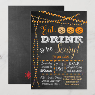 Invitación El cartón de la fiesta de Halloween come bebida da