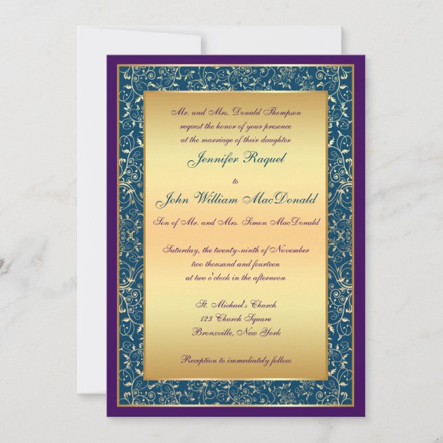 Invitación El casarse adornado de las volutas del oro verde (Anverso)