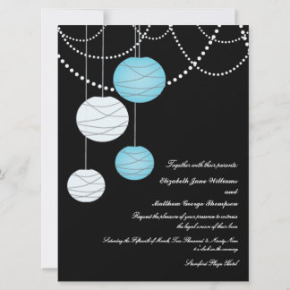 Invitación el casarse azul de las linternas de papel de la