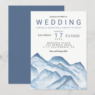Invitación El casarse azul moderno de las montañas de la