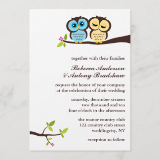 Invitación El casarse azul y amarillo de los búhos