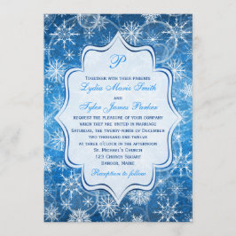 Invitación El casarse azul y blanco del monograma de los