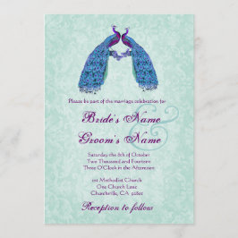 Invitación El casarse azul y púrpura de los pavos reales del