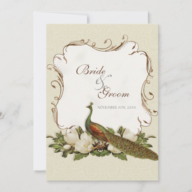 Invitación El casarse de los remolinos del pavo real y de la (Anverso)