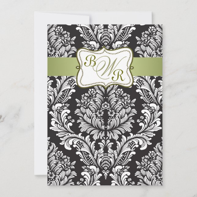 Invitación El casarse del negro del damasco, blanco y verde (Anverso)