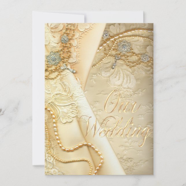 Invitación El casarse del vestido y de las perlas de boda del (Anverso)