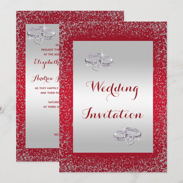 Invitación El casarse elegante de los anillos de bodas del (Anverso / Reverso)
