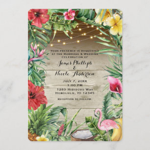 Invitación El casarse floral de madera tropical de las hojas