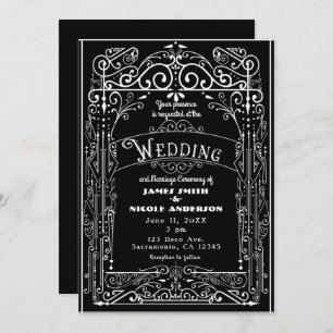 Invitación El casarse negro y blanco de Deco del Victorian