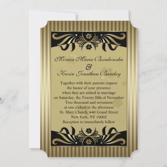 Invitación El casarse negro y de oro del art déco de los (Anverso)