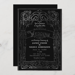 Invitación El casarse negro y de plata de Deco del Victorian