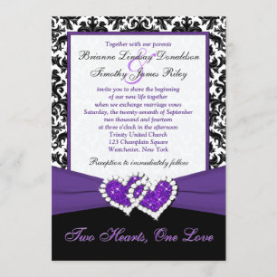 Invitación El casarse púrpura blanco negro de los corazones