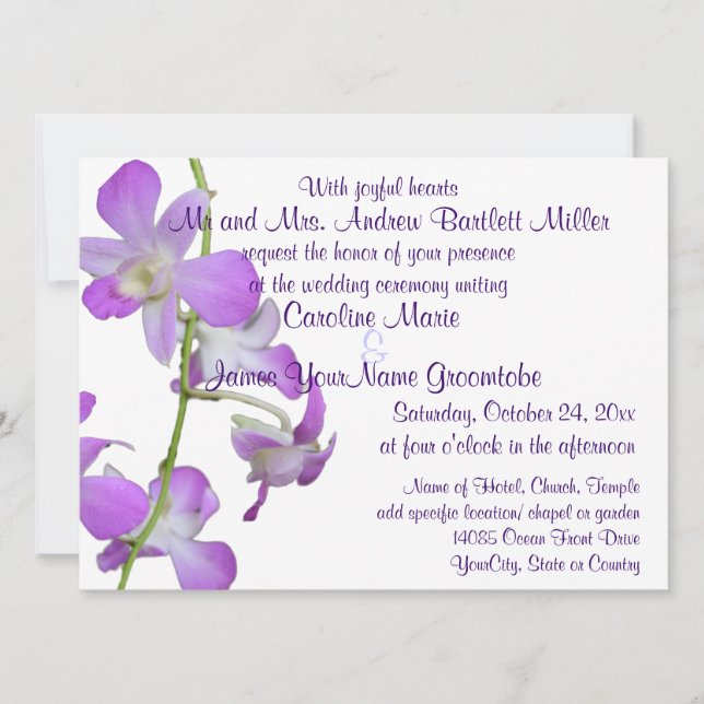 Invitación El casarse púrpura de las orquídeas (Anverso)