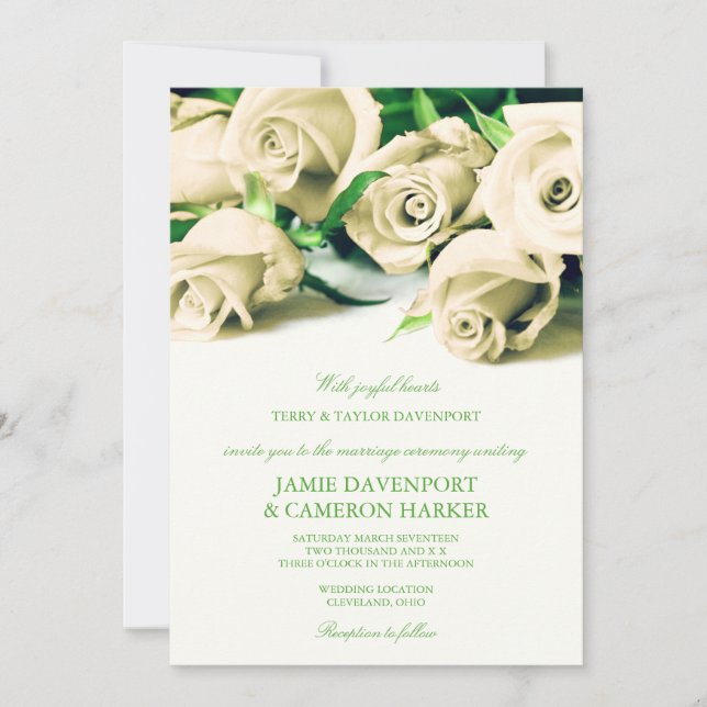 Invitación El casarse romántico de los rosas blancos invita (Anverso)