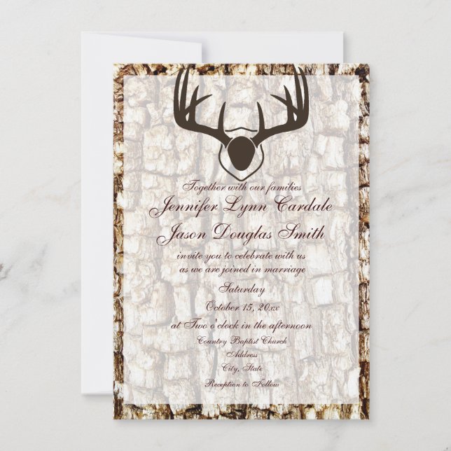 Invitación El casarse rústico de las astas de la caza de Camo (Anverso)