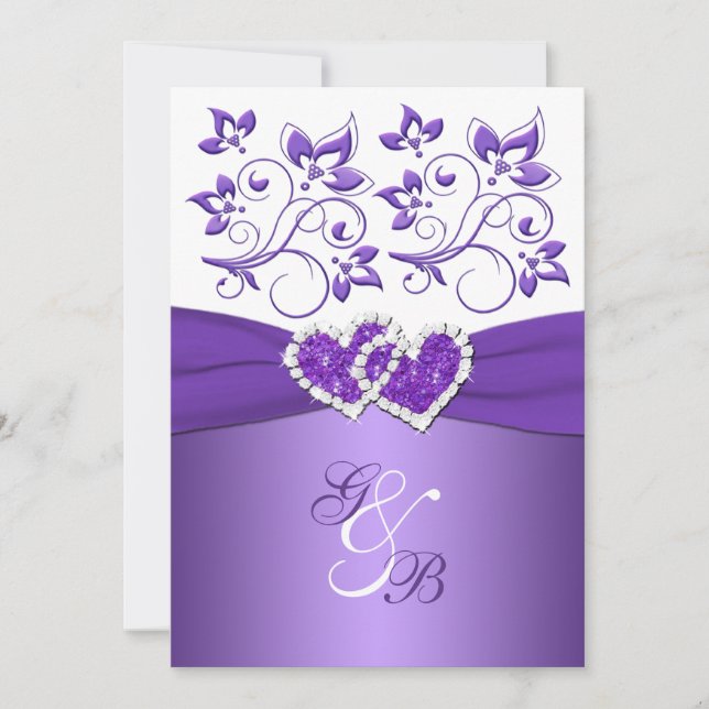 Invitación El casarse unido floral púrpura y blanco de los (Anverso)