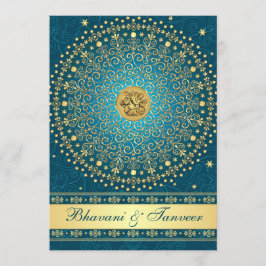 Invitación El casarse verde azulado hindú de las volutas del