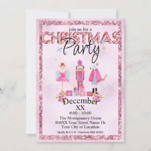 Invitación El Cascanueces Navidad Acuarela Rosa Brillante