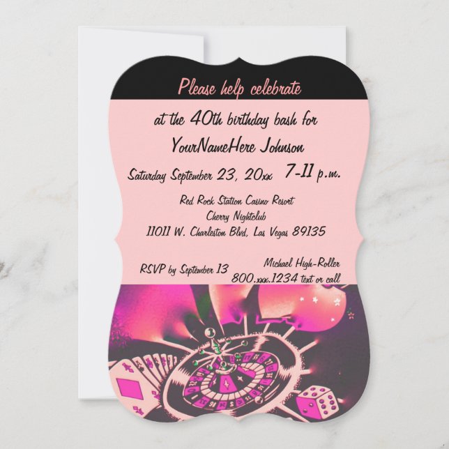Invitación El Casino de Las Vegas en la fiesta de cumpleaños  (Anverso)
