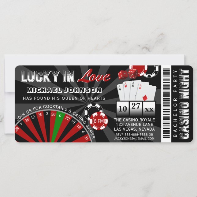 Invitación El Casino de Las Vegas Noche Poker Bacheler Party (Anverso)