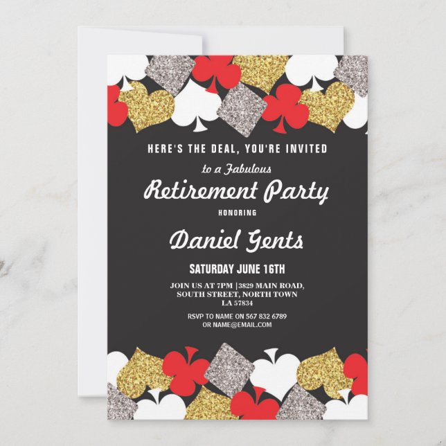 Invitación El casino Royale de Las Vegas del fiesta de retiro (Anverso)