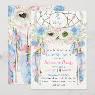 Invitación El cazador de sueños Boho se siente azul y rosa