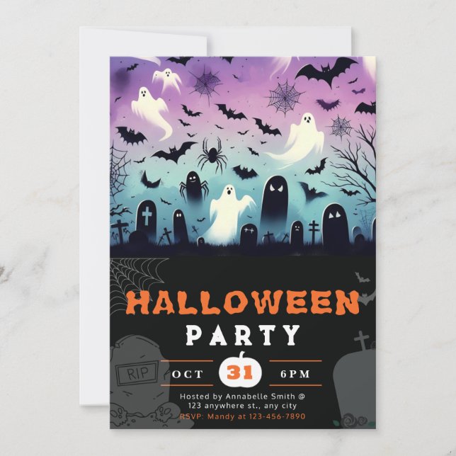 Invitación El cementerio de los Fantasma Bats Spiderwebs espe (Anverso)