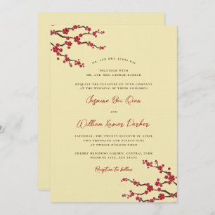 Invitación El cerezo Sakura rojo florece en Boda asiático mod