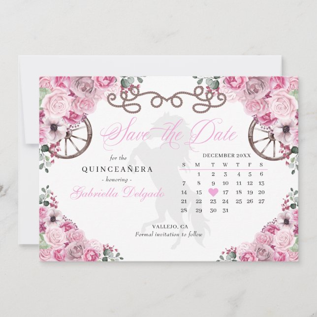 Invitación El Charro Rosa Occidental Quinceañera Salva La Fec (Anverso)