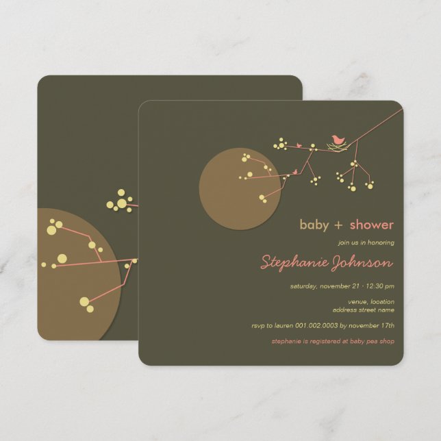 Invitación El chica Baby Shower del árbol de familia de (Anverso / Reverso)