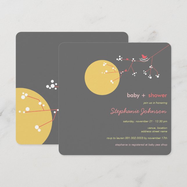 Invitación El chica Baby Shower del árbol de familia de (Anverso / Reverso)