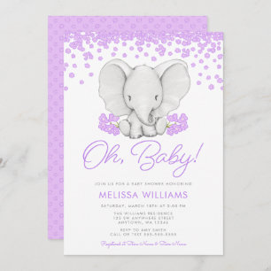Invitación El chica Baby Shower del elefante de las flores de