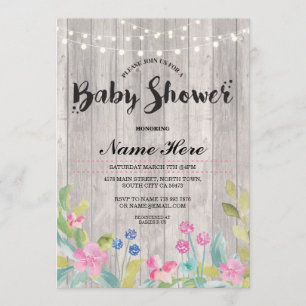 Invitación El chica de Baby Shower o las luces florales de