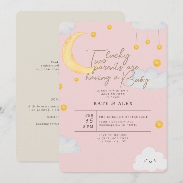 Invitación El Chica de St Patrick en Baby Shower rosa (Anverso / Reverso)