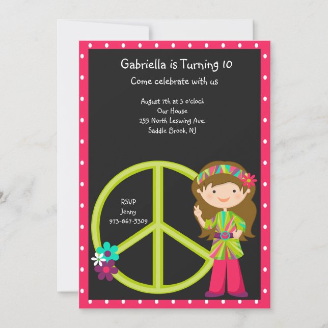 Invitación El chica del Hippie con los chicas del signo de la (Anverso)