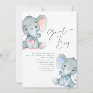 Invitación El chica o el niño elefante género revelan la invi